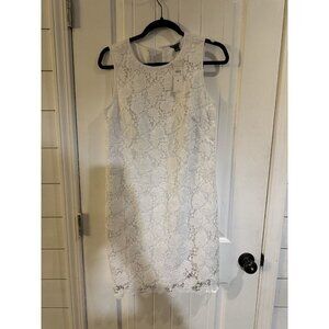Ann Taylor White Floral Overlay Sheath Dress Size 6. NWT